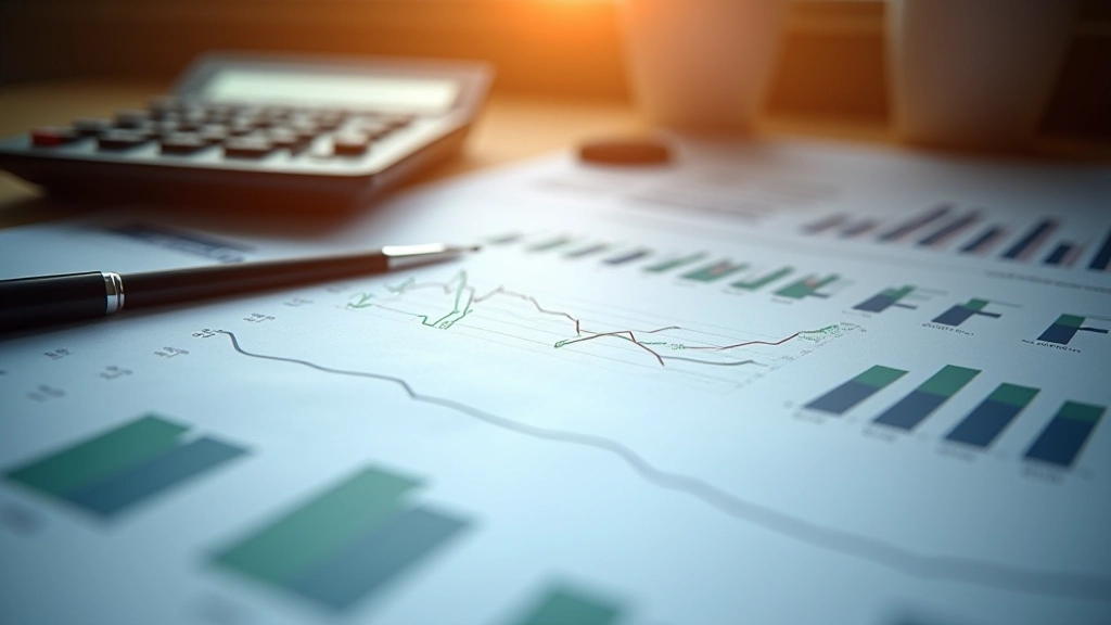 Grafy a čísla na papíru, ekonomické statistiky a analýzy, pero a kalkulačka