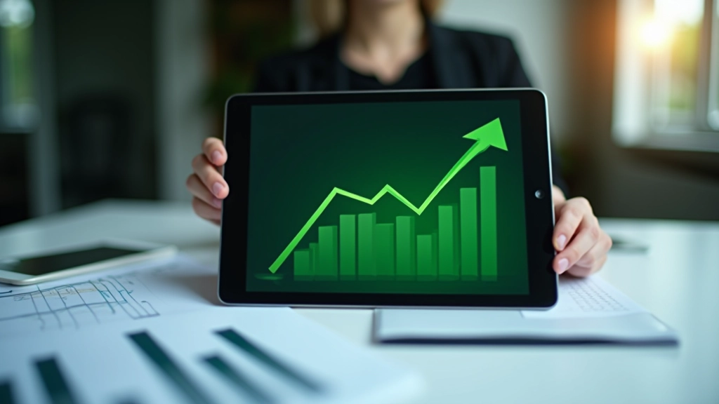 Ukazatele oživení ekonomiky na zeleném grafu s rostoucím trendem