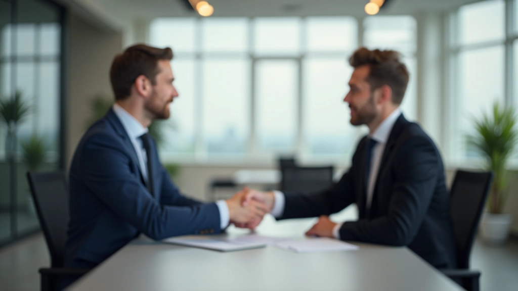 Úspěšné interview v kanceláři, dva profesionálové v rozhovoru u stolu, podání ruky