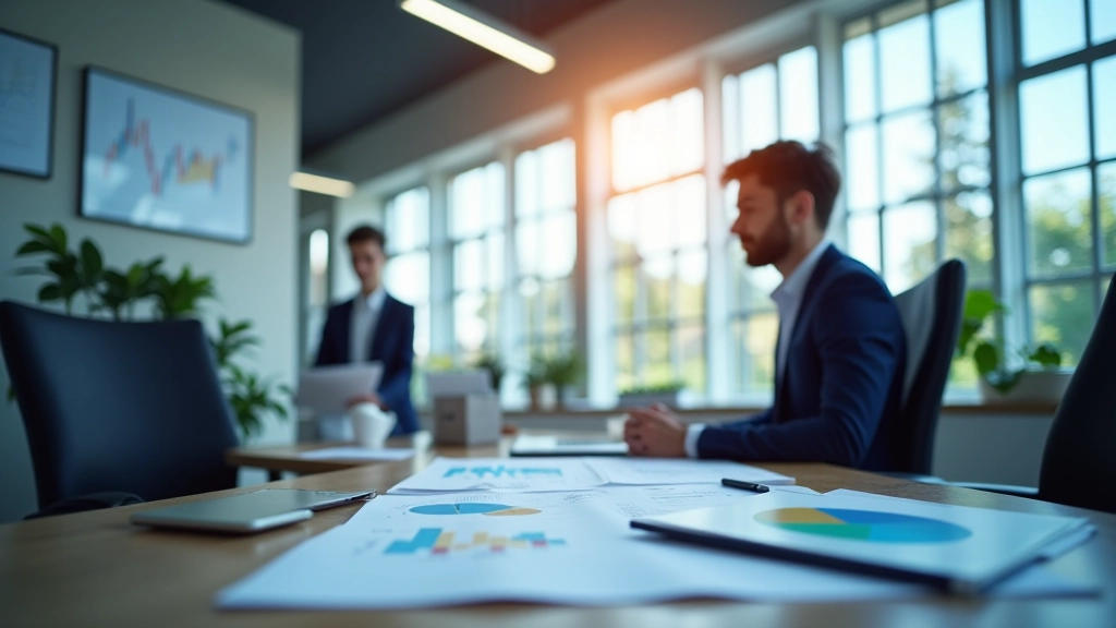 Moderní finanční kancelář s analýzou ekonomických dat a grafy